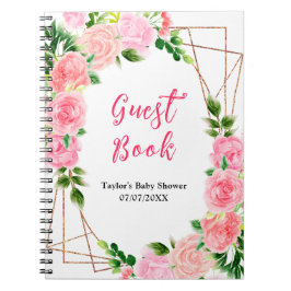 Caderno Espiral Pink Roses Floral Baby Shower Guest Book