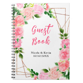 Caderno Espiral Pink Roses with Foliage Wedding Guest Book