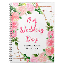 Caderno Espiral Pink Roses with Foliage Wedding Planner