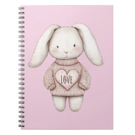 Caderno Espiral Pink Sweet Cute Bunny Pink Sweater Heart