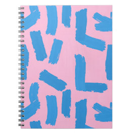 Caderno Espiral Pink with Blue Brushstroke Pattern