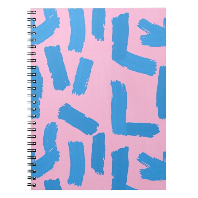 Caderno Espiral Pink with Blue Brushstroke Pattern (Frente)