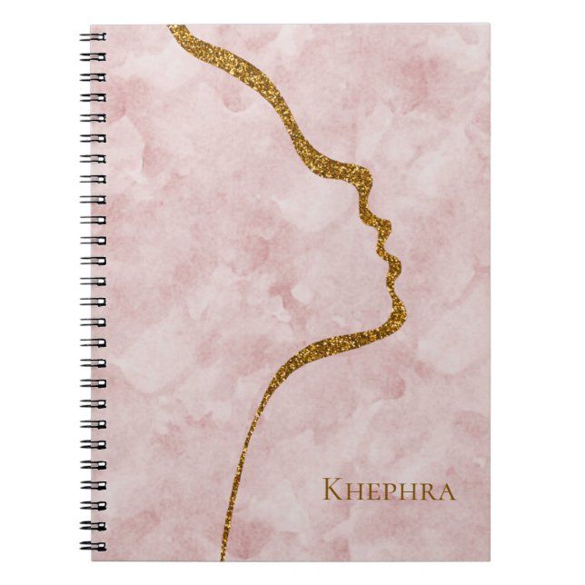 Caderno Espiral Pinks Marble E Notebook Dourado Com Face Glitter (Frente)
