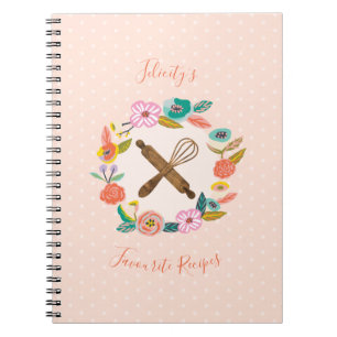 Caderno Espiral Pino de Rolagem Floral e Folhagem e Receita de Whi