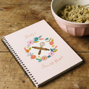 Caderno Espiral Pino de Rolagem Floral e Folhagem e Receita de Whi