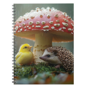 Caderno Espiral Pintinho bonito e porco escondido debaixo de um ba
