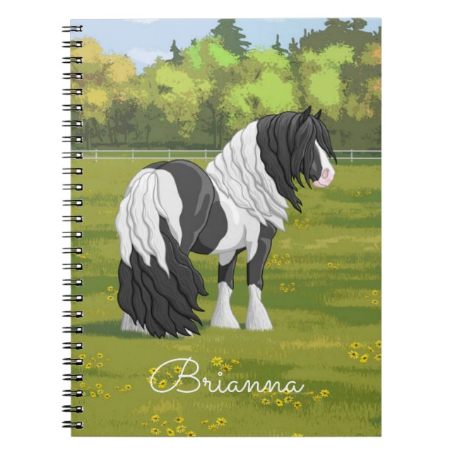 Caderno Espiral Pinto Negro Piebald Gypsy Cavalo de Rascunho de Va (Frente)