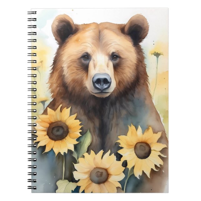 Caderno Espiral Pintor De Aquarelas Urso Castanho E Girassóis (Frente)
