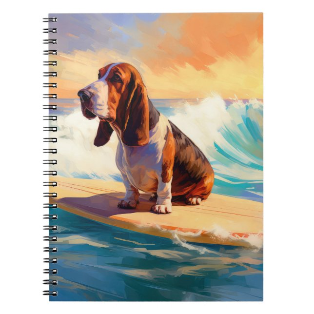 Caderno Espiral Pintor de Navegação em Praia de Basset Hound (Frente)