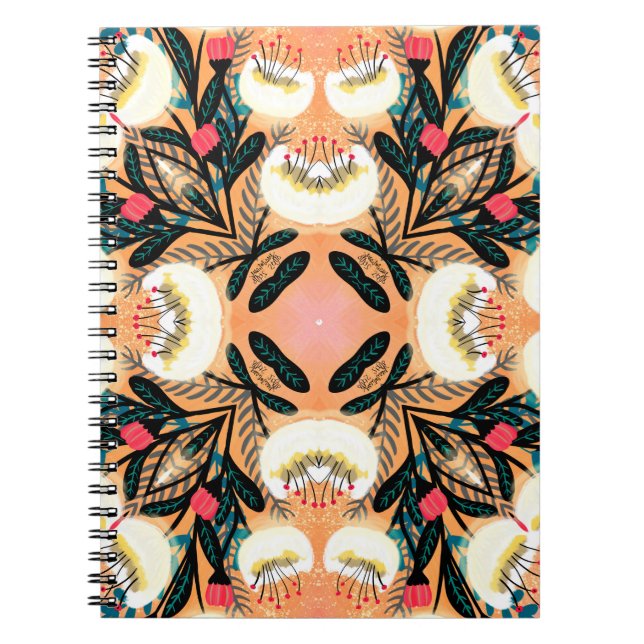 Caderno Espiral Pintor manual de padrão uniforme simétrico foliar (Frente)