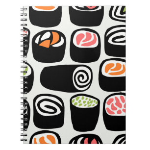 Caderno Espiral Pintou um padrão sem costura manual com comida as