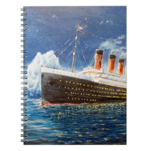 Caderno Espiral pintura a óleo de Titanic e iceberg no oceano em n