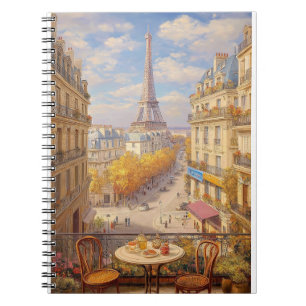 Caderno Espiral Pintura a Óleo de Vista de Varanda Romântica Paris
