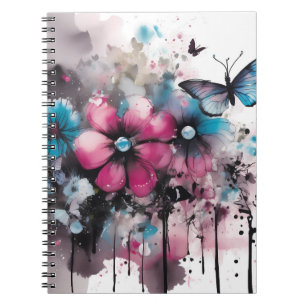 Caderno Espiral Pintura a Tinta Flores Boho