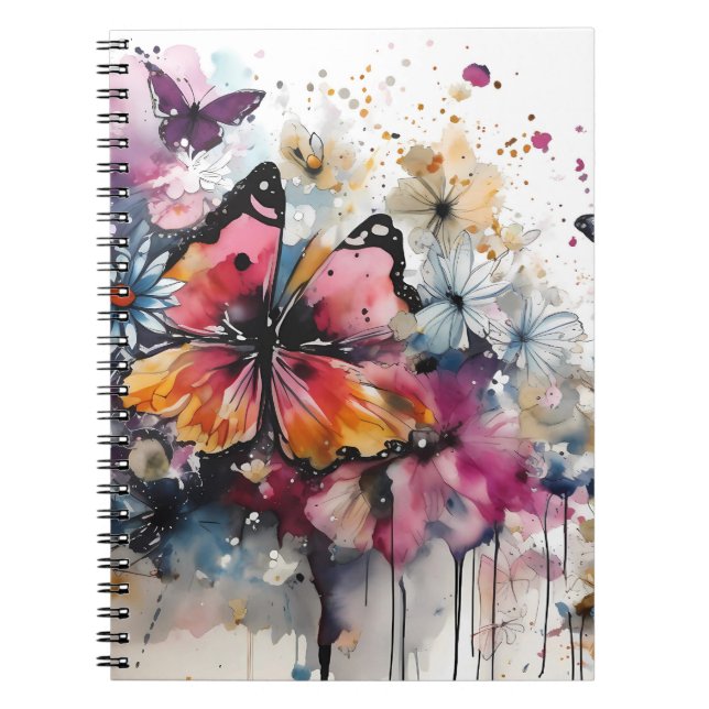 Caderno Espiral Pintura a Tinta Flores Boho (Frente)