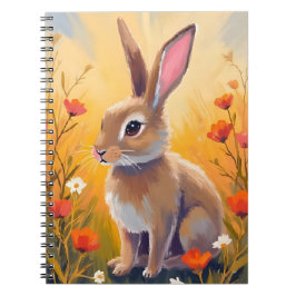 Caderno Espiral Pintura Animal Campo Floral Coelho Marrom