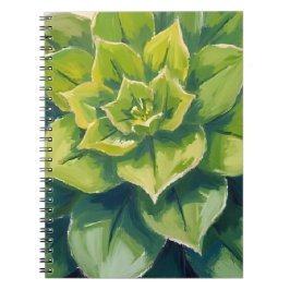 Caderno Espiral Pintura Botânica de Planta Suculenta Verde