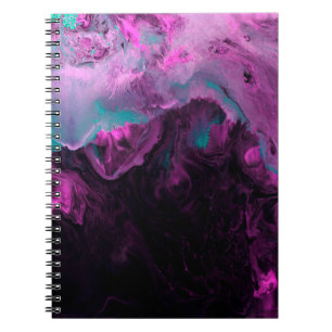 Caderno Espiral Pintura criativa neon verde e roxa, abstrato