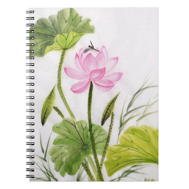 Caderno Espiral Pintura da aguarela da flor de Lotus 2 (Frente)