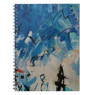 Caderno Espiral Pintura de abstrato branco e azul