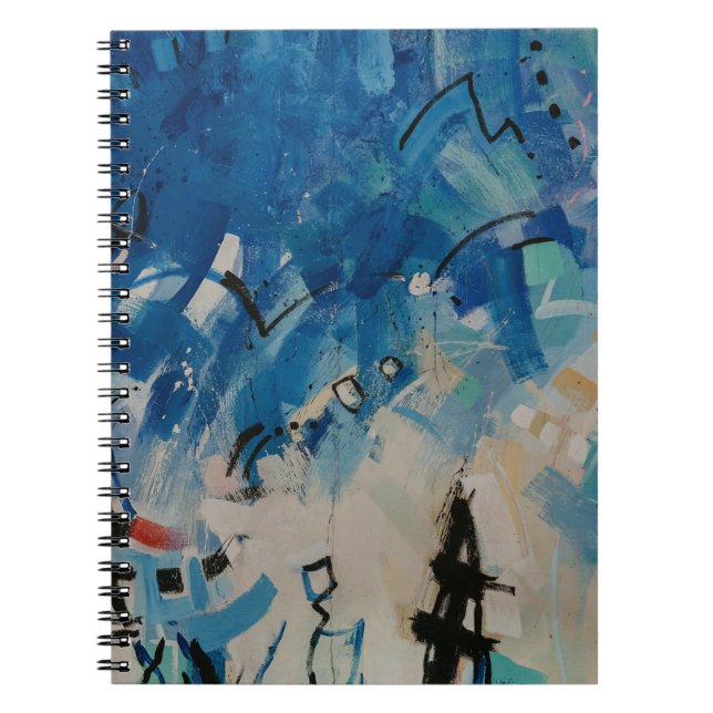 Caderno Espiral Pintura de abstrato branco e azul (Frente)