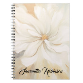 Caderno Espiral Pintura de abstrato de flor branca.