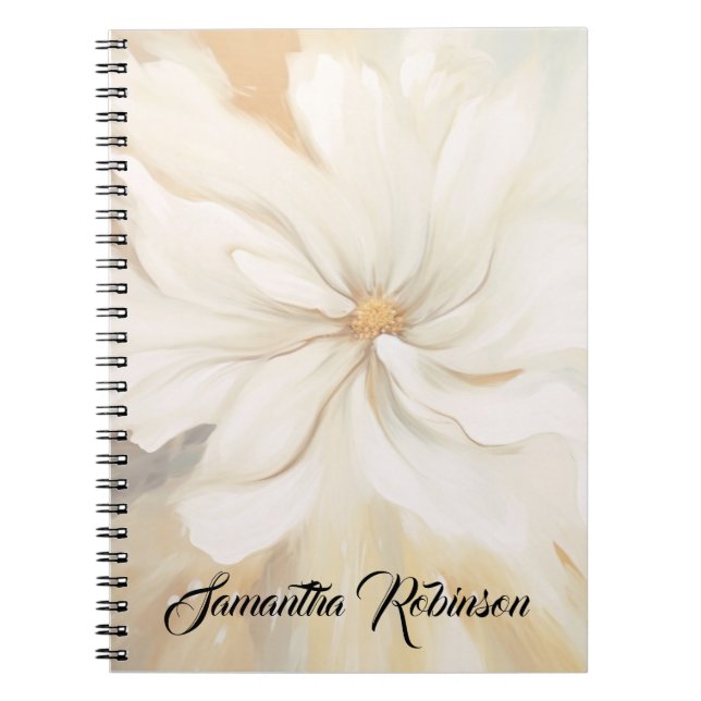 Caderno Espiral Pintura de abstrato de flor branca. (Frente)