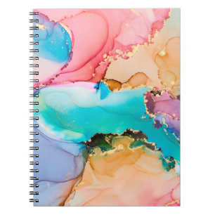 Caderno Espiral Pintura de abstrato fluido de luxo natural em alco