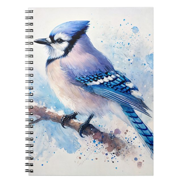 Caderno Espiral Pintura de Aquarela Azul na Ramificação (Frente)