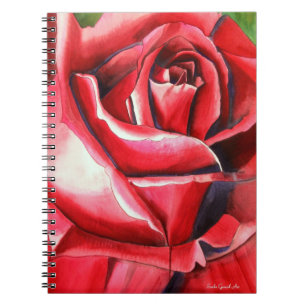 Caderno Espiral Pintura de aquarela original da Rosa vermelha