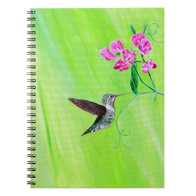 Caderno Espiral Pintura de aves e ervilhas doces (Frente)