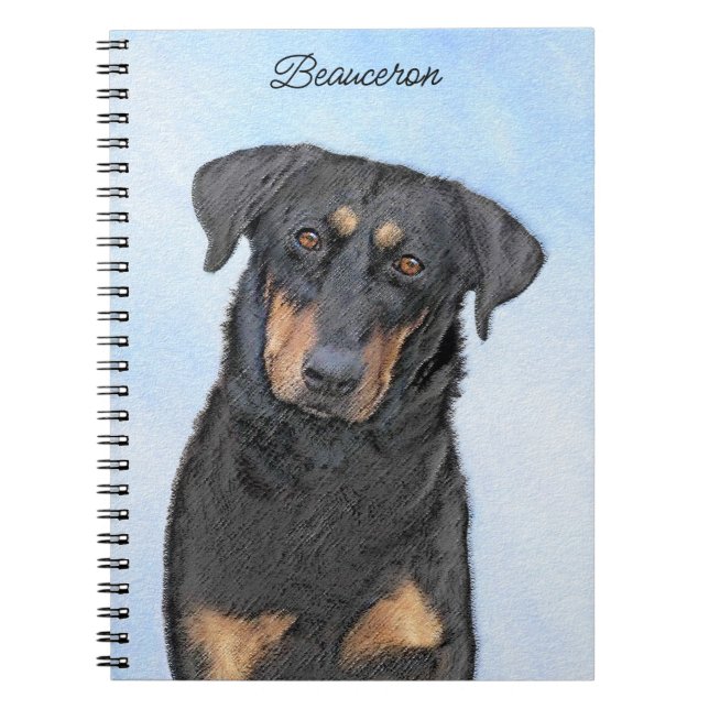 Caderno Espiral Pintura de Beauceron - Arte de Cachorro Original B (Frente)