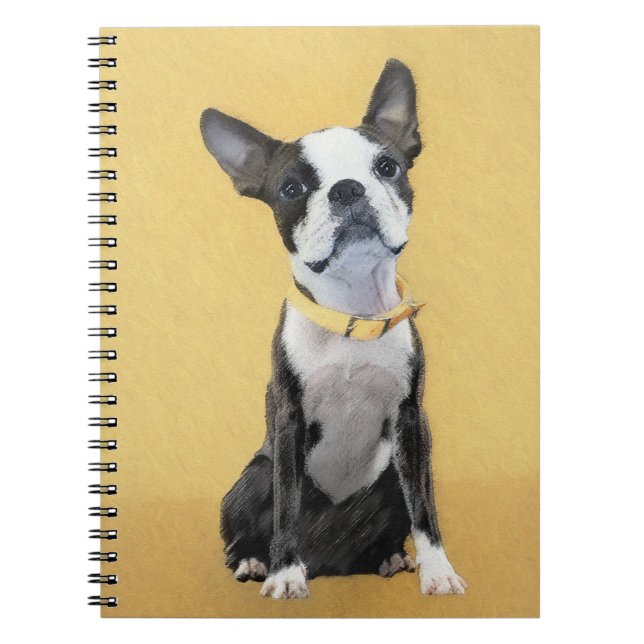 Caderno Espiral Pintura de Boston Terrier - Arte de Cachorro Origi (Frente)