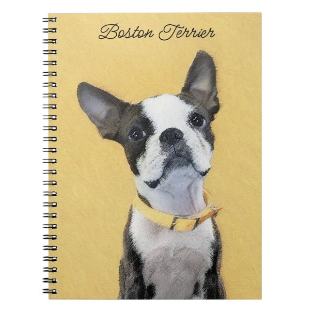 Caderno Espiral Pintura de Boston Terrier - Arte de Cachorro Origi (Frente)