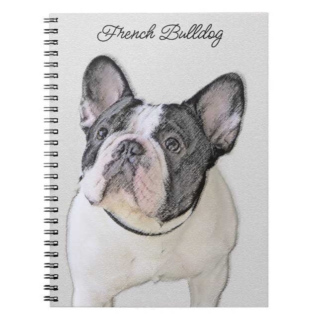 Caderno Espiral Pintura de Bulldog Francês (Brindle Pied) - Arte C (Frente)