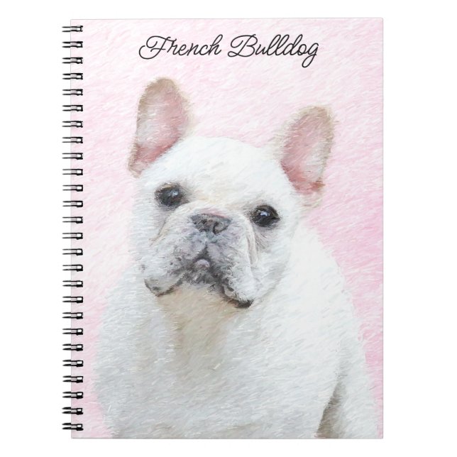 Caderno Espiral Pintura de Bulldog Francês (Creme/Branco) - Arte C (Frente)