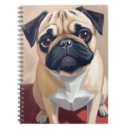 Caderno Espiral Pintura de cachorro pug 