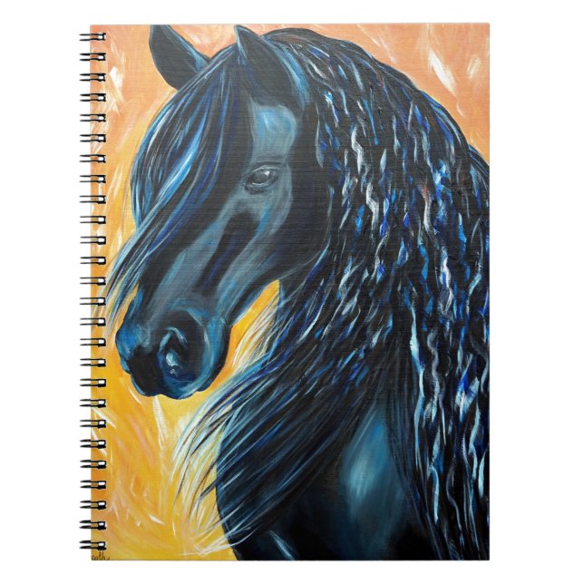 Caderno Espiral Pintura de Cavalo Negro (Frente)