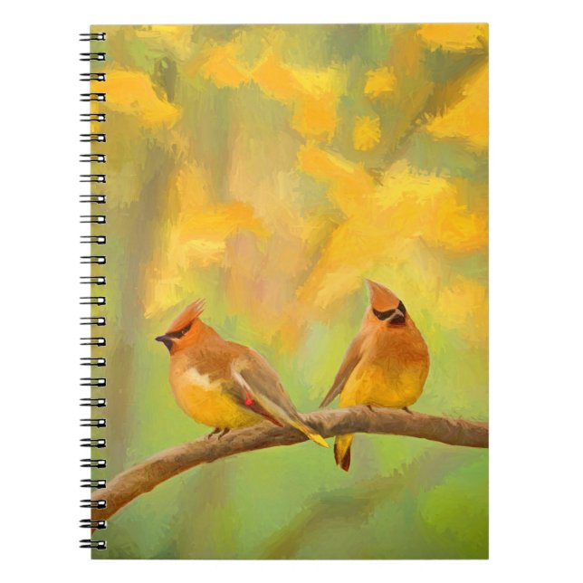 Caderno Espiral Pintura De Cedar Waxwing - Arte De Cachorro Origin (Frente)