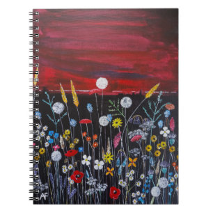 Caderno Espiral Pintura de Flores Silvestres ao Pôr do Sol por Alf