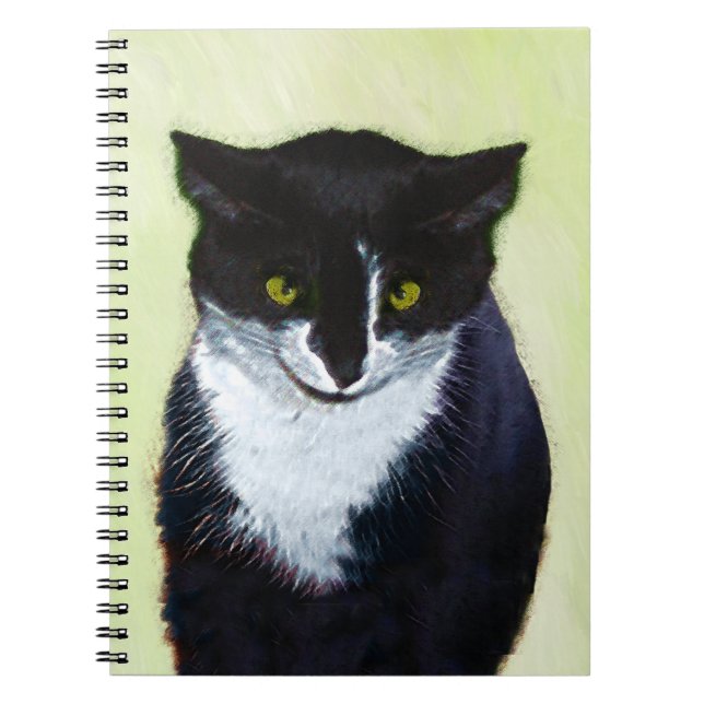 Caderno Espiral Pintura de Gato Tuxedo - Arte de Gato Original Cus (Frente)