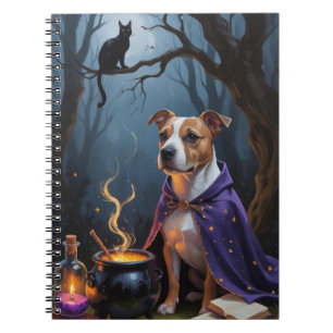 Caderno Espiral Pintura de Halloween Caprichosa do Cão Bull Terrie