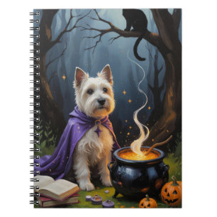 Caderno Espiral Pintura de Halloween Caprichosa do Cão Terrier Cai