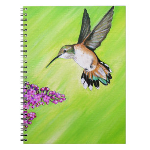 Caderno Espiral Pintura de Hummingbird e Lilac