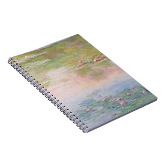 Caderno Espiral Pintura de lagoa com almofada de lírio de flor pas