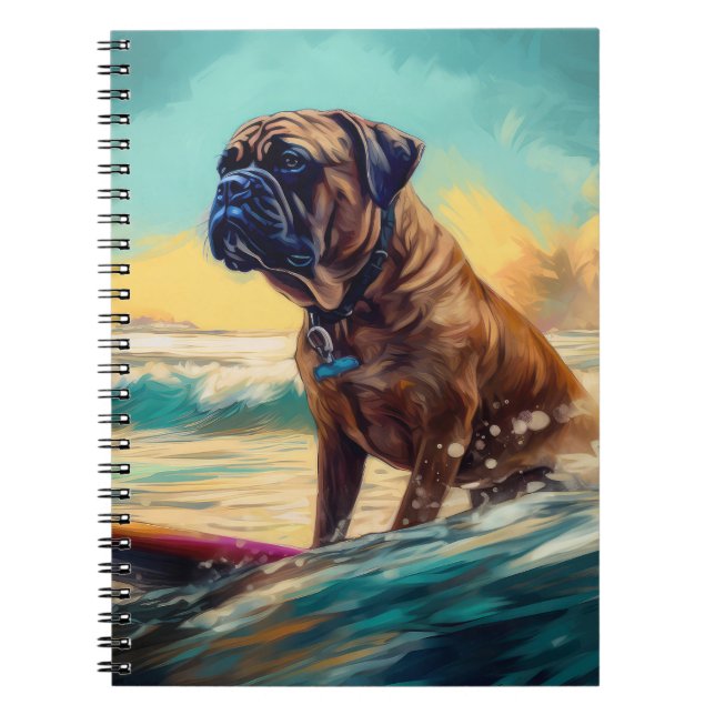 Caderno Espiral Pintura de Navegação em Praia Bullmastiff (Frente)