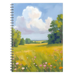 Caderno Espiral Pintura de paisagem natural de prado verde exubera