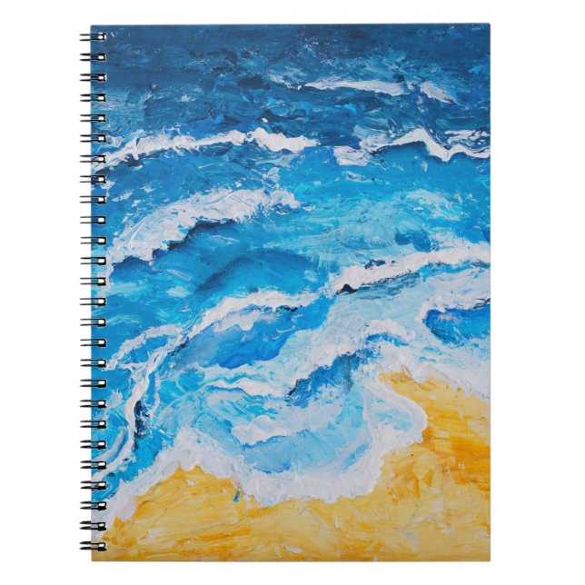 Caderno Espiral Pintura de praia e mar acrílicos em desenho do sta (Frente)