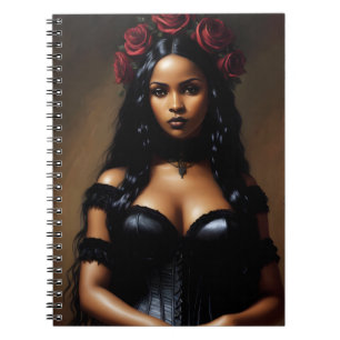Caderno Espiral Pintura de Rosas vermelhas gótico Black Girl