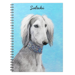 Caderno Espiral Pintura de Saluki (Prata) - Arte de Cachorro Origi